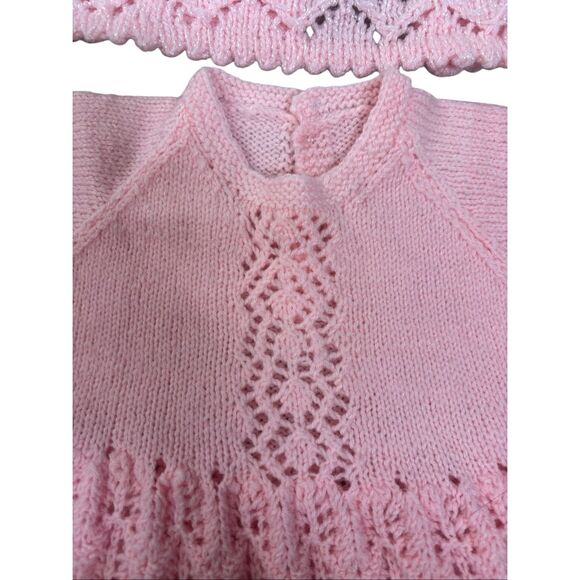 Vintage Handmade Baby Dress & Cardigan Set – Pink Knit Lace, Special Occasion Ou - Picture 8 of 16